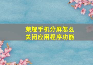 荣耀手机分屏怎么关闭应用程序功能