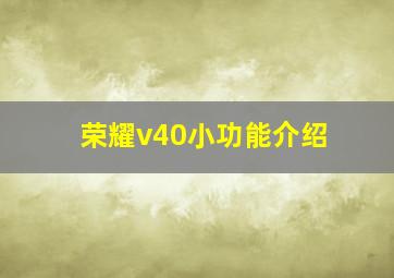 荣耀v40小功能介绍