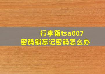 行李箱tsa007密码锁忘记密码怎么办