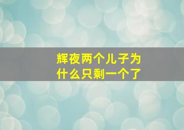 辉夜两个儿子为什么只剩一个了