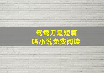 鸳鸯刀是短篇吗小说免费阅读