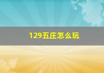 129五庄怎么玩