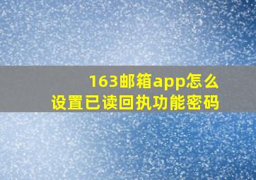 163邮箱app怎么设置已读回执功能密码