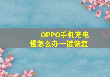 OPPO手机充电慢怎么办一键恢复