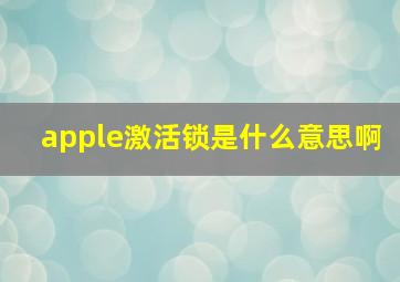 apple激活锁是什么意思啊