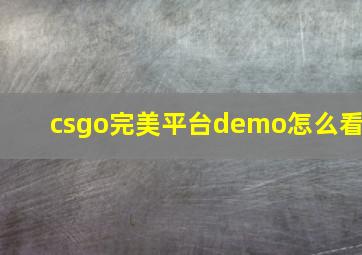 csgo完美平台demo怎么看