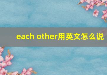 each other用英文怎么说