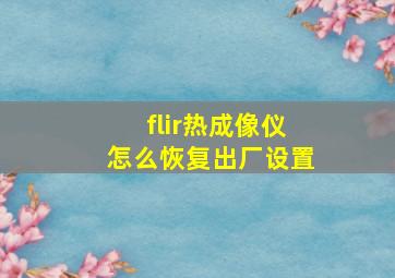 flir热成像仪怎么恢复出厂设置