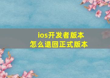 ios开发者版本怎么退回正式版本