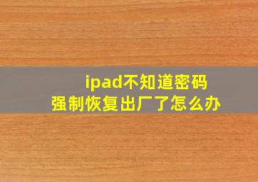 ipad不知道密码强制恢复出厂了怎么办