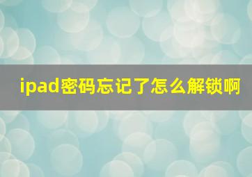 ipad密码忘记了怎么解锁啊