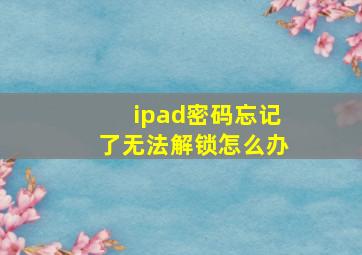 ipad密码忘记了无法解锁怎么办