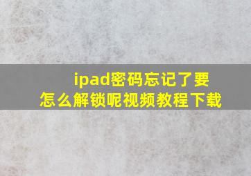 ipad密码忘记了要怎么解锁呢视频教程下载