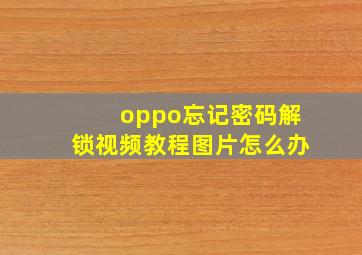 oppo忘记密码解锁视频教程图片怎么办