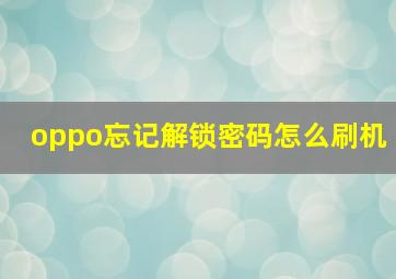 oppo忘记解锁密码怎么刷机