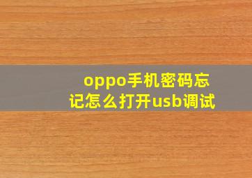 oppo手机密码忘记怎么打开usb调试