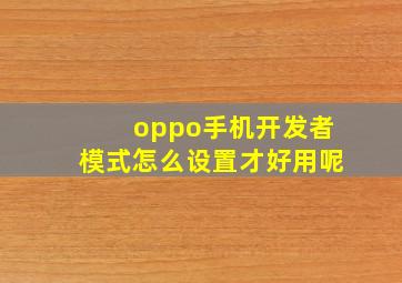 oppo手机开发者模式怎么设置才好用呢