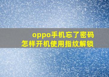 oppo手机忘了密码怎样开机使用指纹解锁