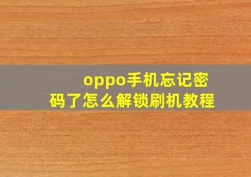 oppo手机忘记密码了怎么解锁刷机教程