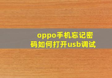 oppo手机忘记密码如何打开usb调试