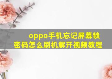 oppo手机忘记屏幕锁密码怎么刷机解开视频教程