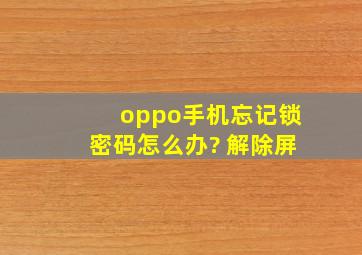 oppo手机忘记锁密码怎么办? 解除屏