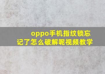 oppo手机指纹锁忘记了怎么破解呢视频教学