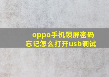 oppo手机锁屏密码忘记怎么打开usb调试