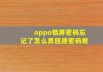 oppo锁屏密码忘记了怎么弄回原密码呢