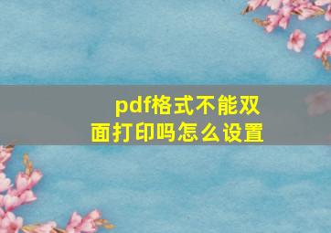 pdf格式不能双面打印吗怎么设置