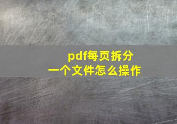 pdf每页拆分一个文件怎么操作