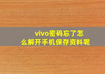 vivo密码忘了怎么解开手机保存资料呢