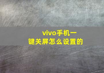 vivo手机一键关屏怎么设置的