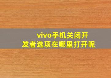 vivo手机关闭开发者选项在哪里打开呢