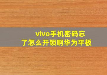 vivo手机密码忘了怎么开锁啊华为平板