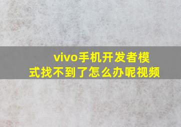 vivo手机开发者模式找不到了怎么办呢视频