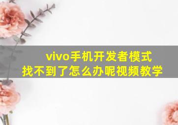 vivo手机开发者模式找不到了怎么办呢视频教学