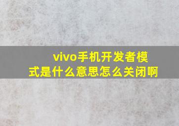 vivo手机开发者模式是什么意思怎么关闭啊