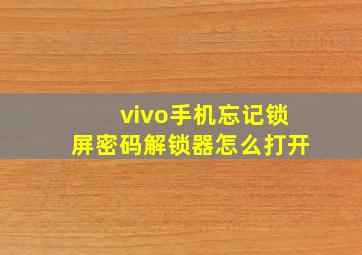 vivo手机忘记锁屏密码解锁器怎么打开