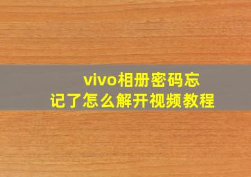 vivo相册密码忘记了怎么解开视频教程